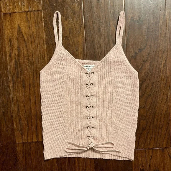 American Eagle Light Pink Knit Lace Up Corset Top - Picture 1 of 8